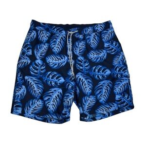Kirkland Signature Blue Swim Trunks Tropical Leaf Design